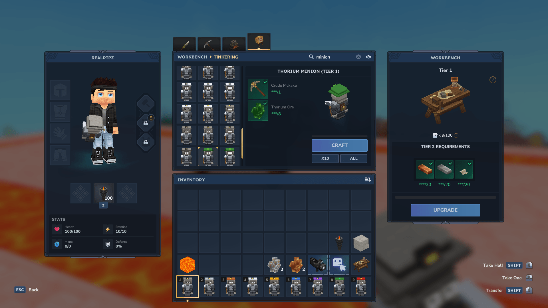Crafting bench minion